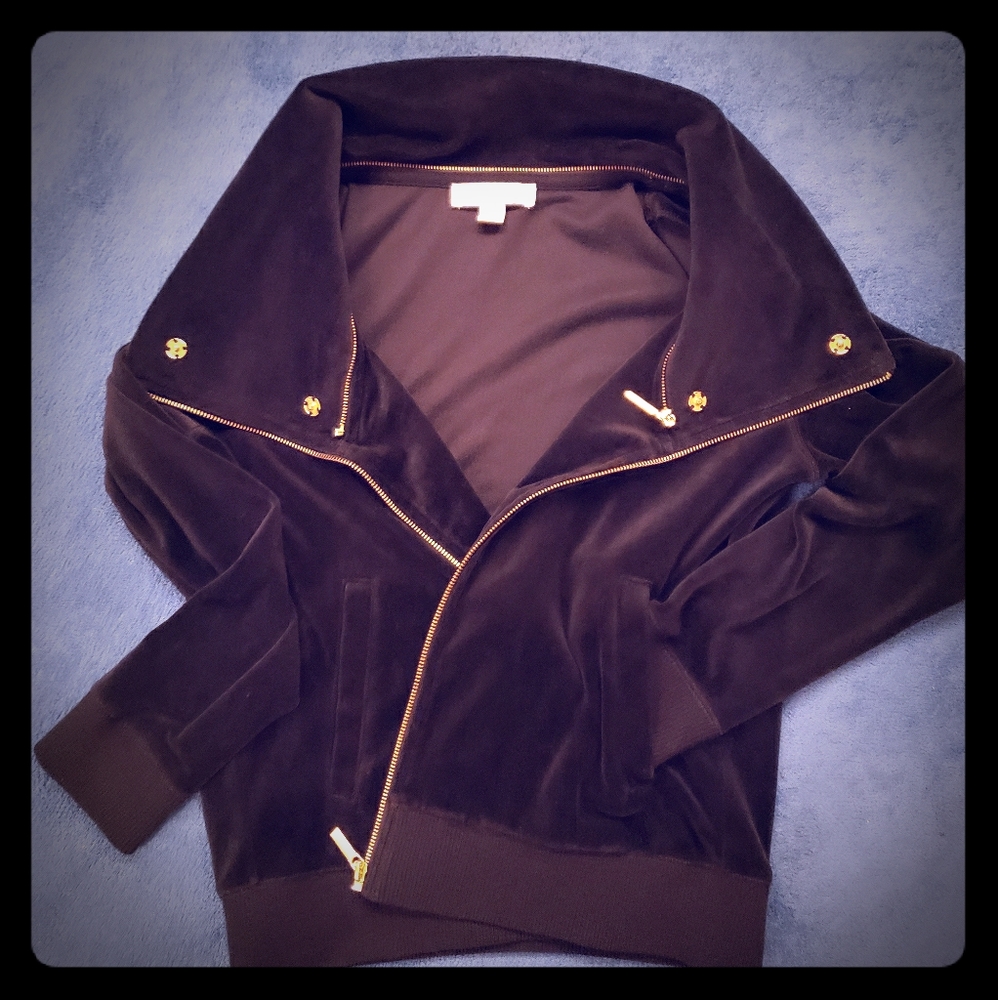 Michael Kors Velour zip-around funnel neck jacket